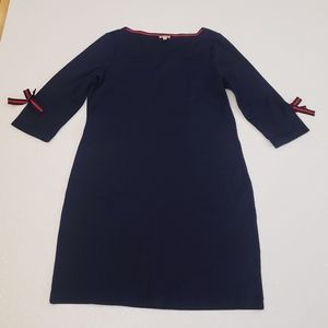 Talbots NWOT Navy Blue 3/4 Length Sleeve W/ Red & Blue Ribbon Bows Dress